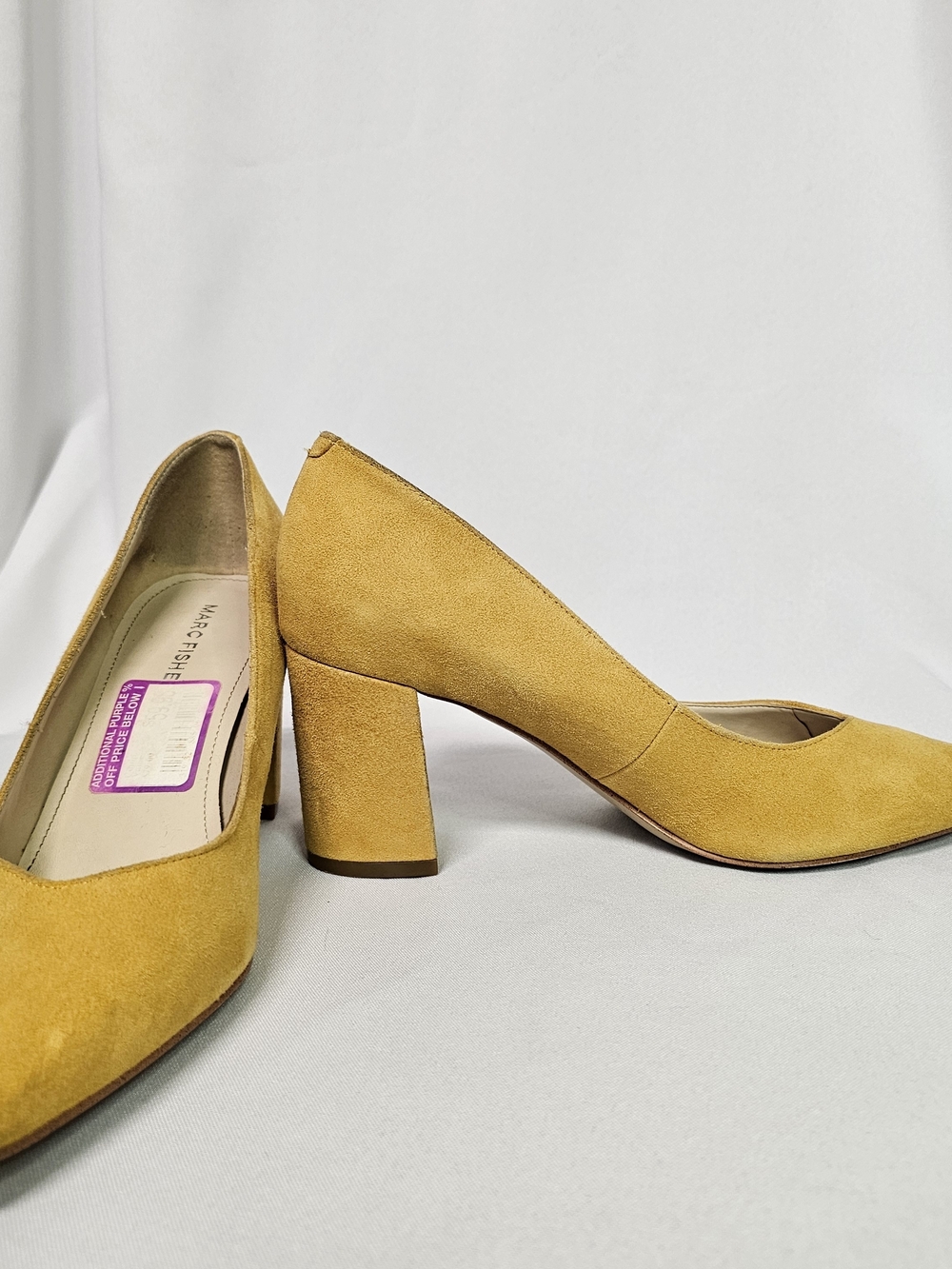 Marc Fisher Yellow Suede Block Heel Pumps